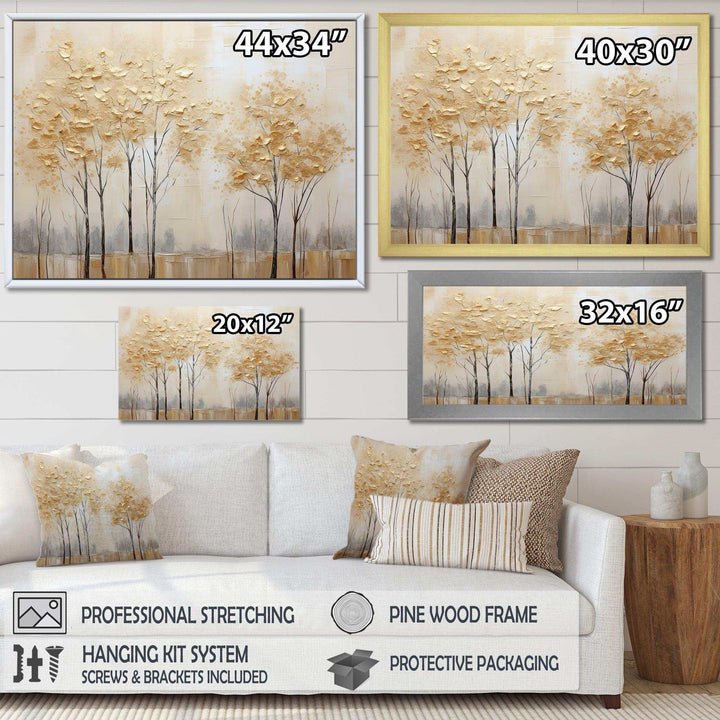 Minimalism Golden Trees Tranquility I - Landscapes Canvas Wall Art