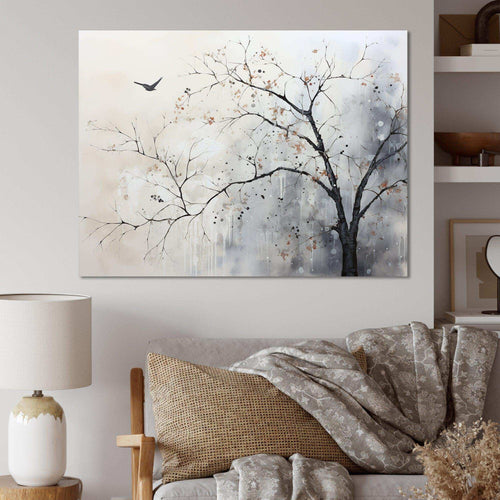 Minimalism Monochrome Birds On Branch I - Landscapes Canvas Wall Art