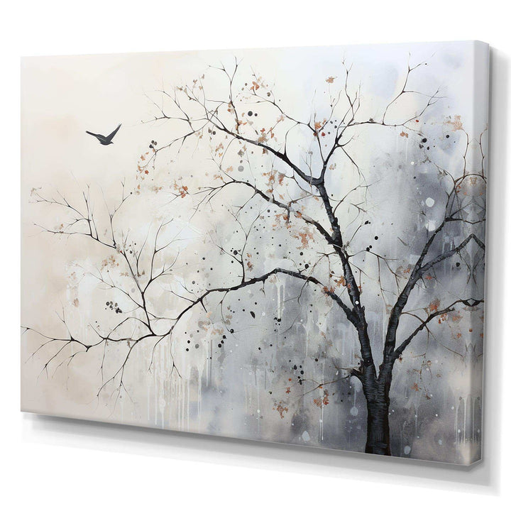 Minimalism Monochrome Birds On Branch I - Landscapes Canvas Wall Art