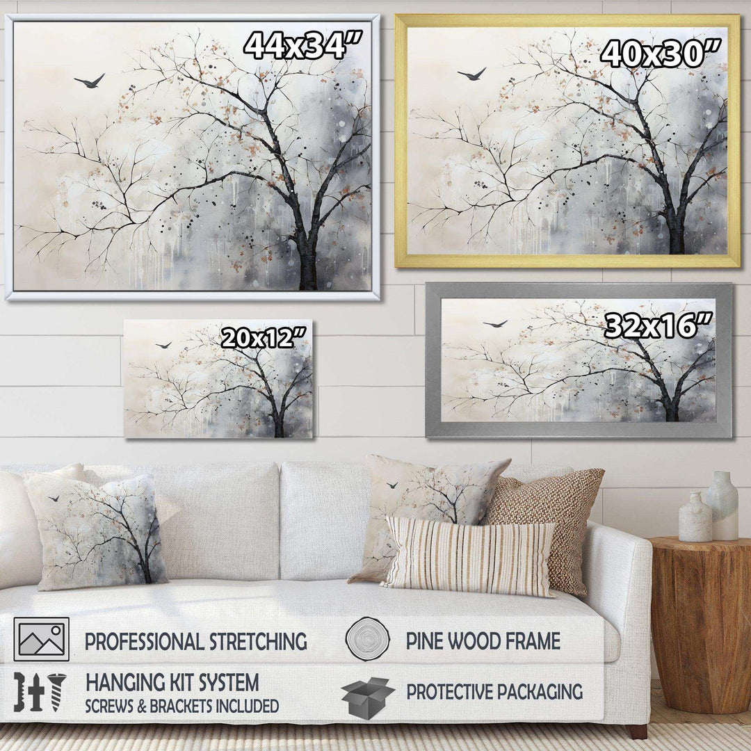 Minimalism Monochrome Birds On Branch I - Landscapes Canvas Wall Art
