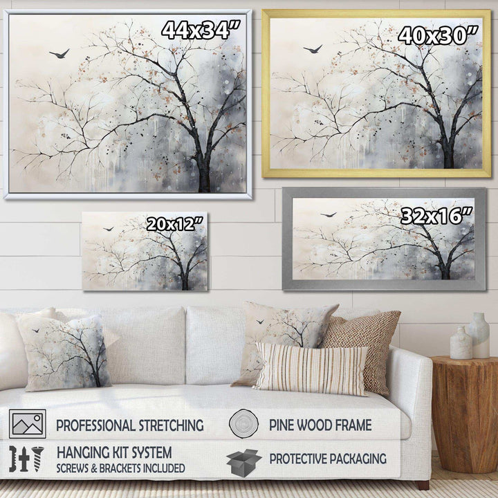 Minimalism Monochrome Birds On Branch I - Landscapes Canvas Wall Art
