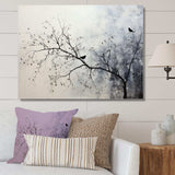 Minimalism Monochrome Birds On Branch II - Landscapes Canvas Wall Art