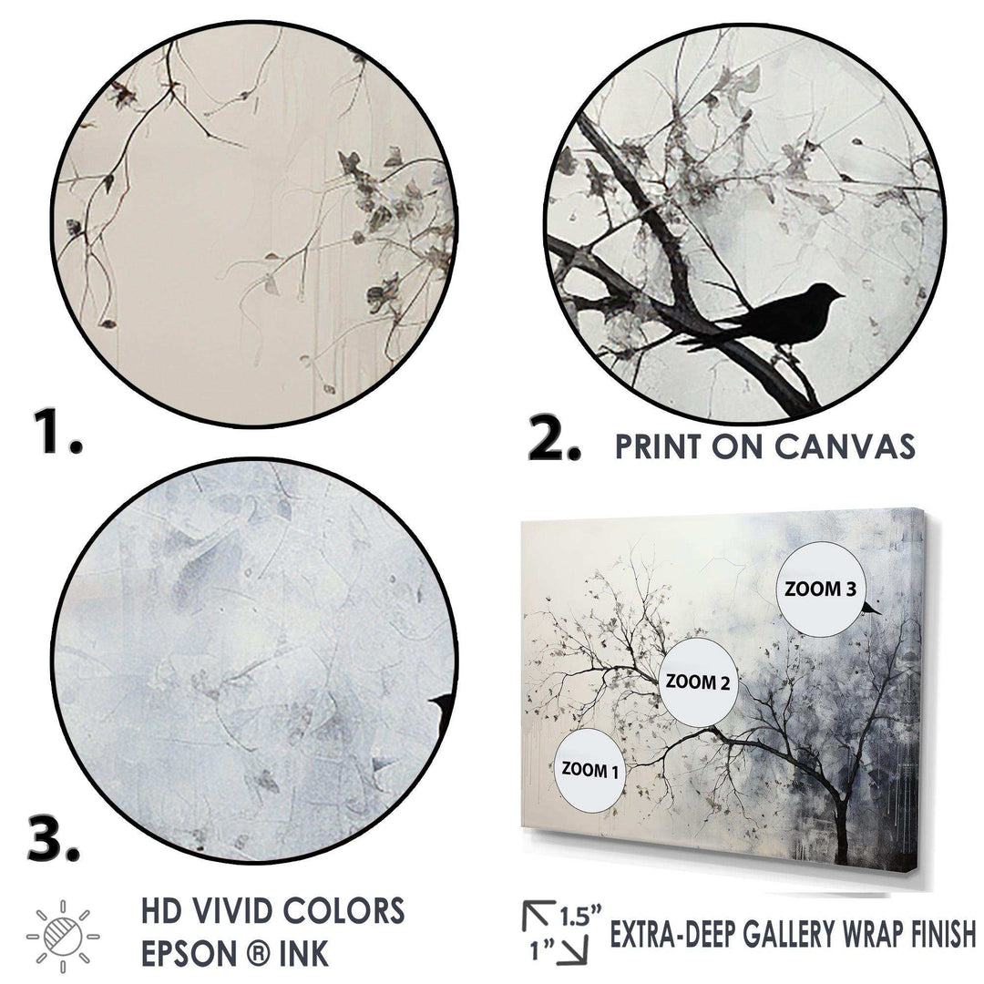 Minimalism Monochrome Birds On Branch II - Landscapes Canvas Wall Art