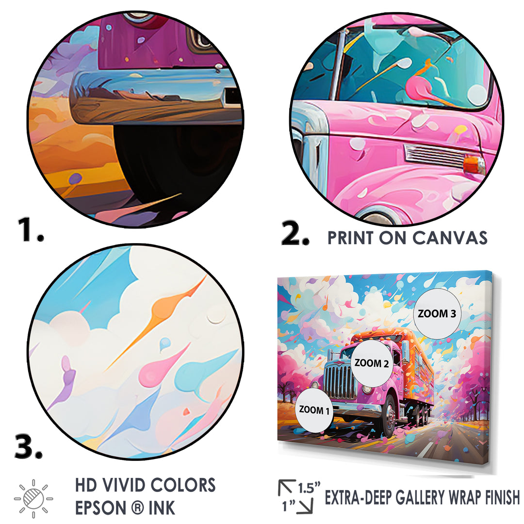Pink Rainbow Truck - Truck Canvas Wall Art