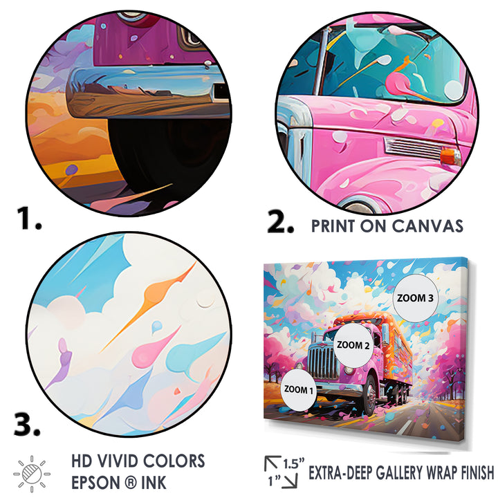 Pink Rainbow Truck - Truck Canvas Wall Art