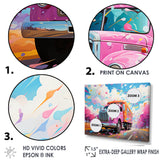 Pink Rainbow Truck - Truck Canvas Wall Art