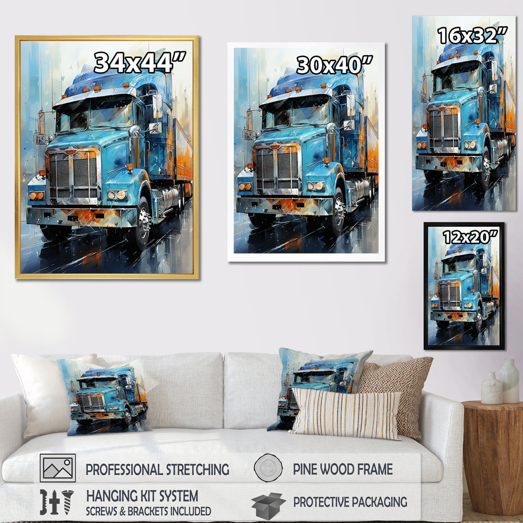 Blue 53Ft Truck Harmony - Truck Canvas Wall Art