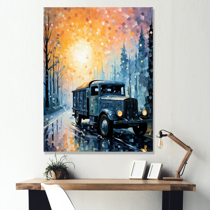 Dreamy Postal Truck Journey - Truck Canvas Wall Art