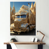 Golden Semi Truck Dream - Truck Canvas Wall Art