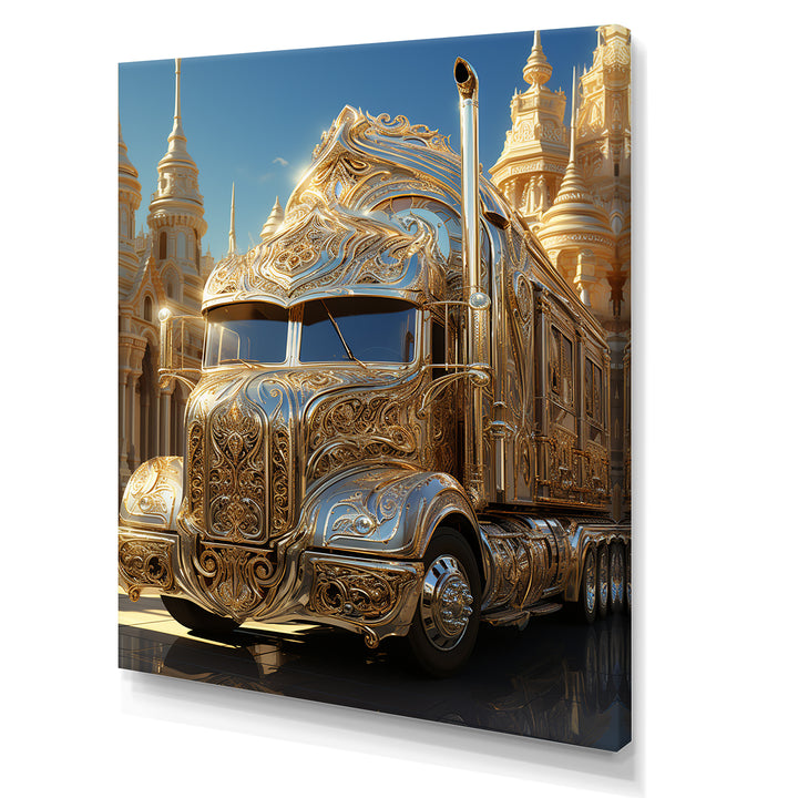 Golden Semi Truck Dream - Truck Canvas Wall Art