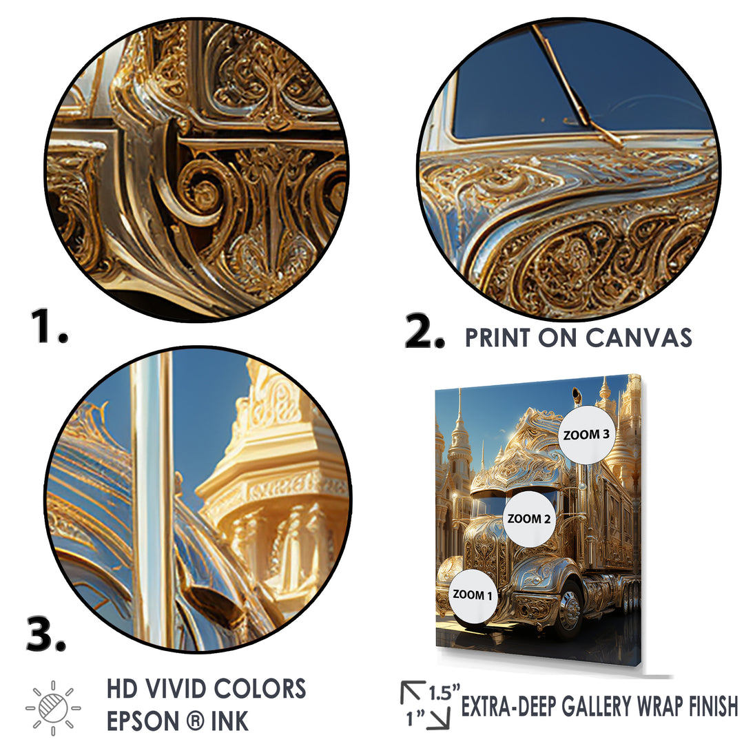 Golden Semi Truck Dream - Truck Canvas Wall Art