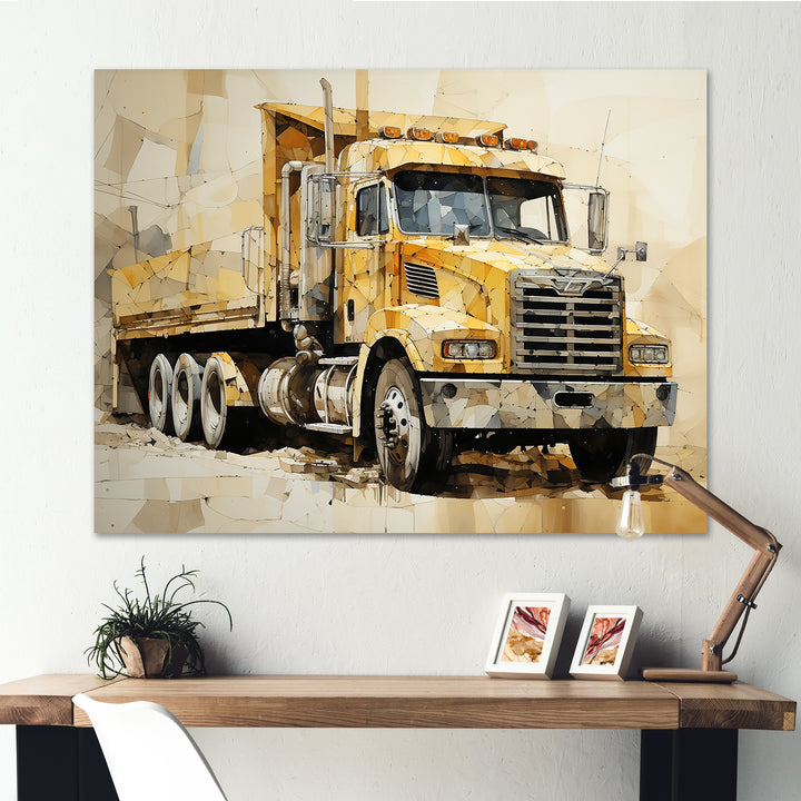 Beige Semi Truck Collage - Truck Canvas Wall Art