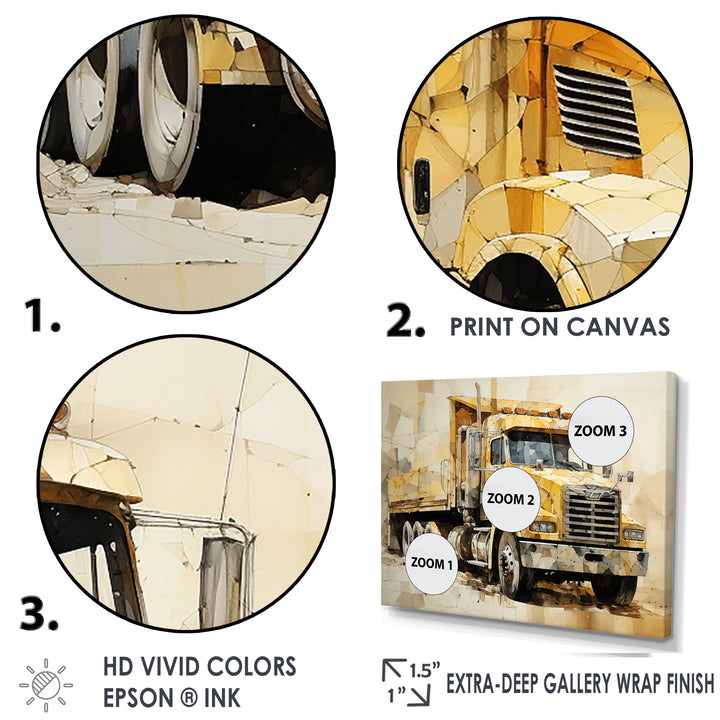 Beige Semi Truck Collage - Truck Canvas Wall Art