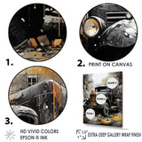 Old Black Garbage Truck - Truck Canvas Wall Art