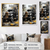 Old Black Garbage Truck - Truck Canvas Wall Art