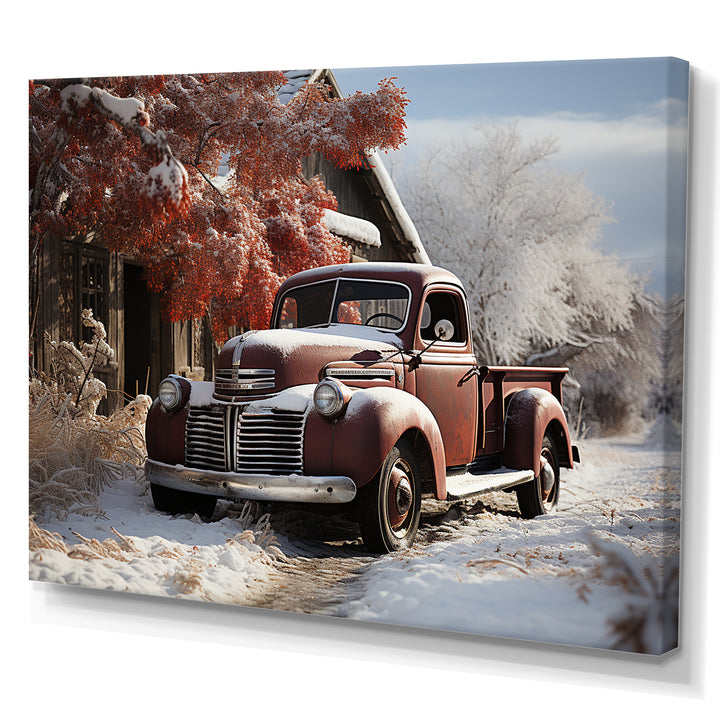 Truck Pickup Charm In Winter - Truck Pickup Canvas Wall Art