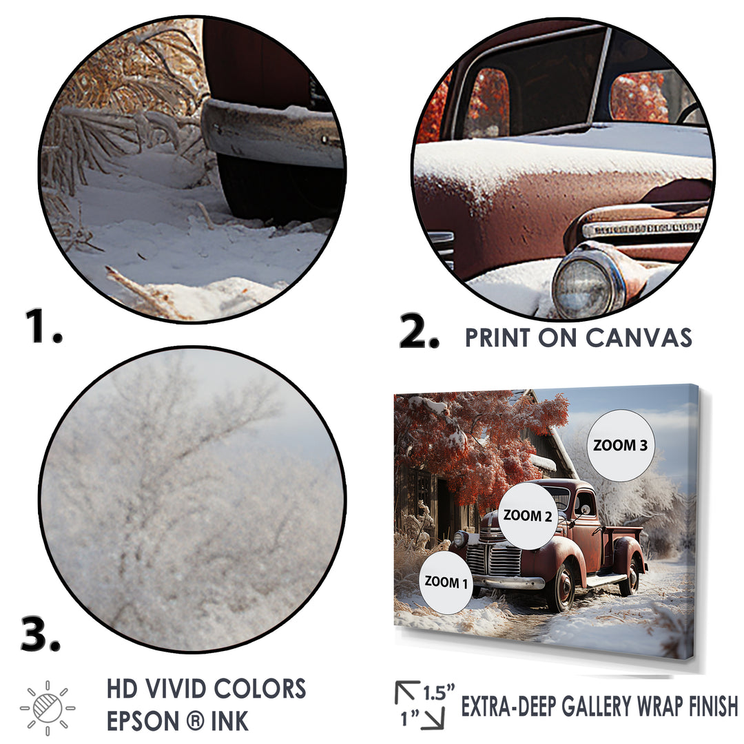 Truck Pickup Charm In Winter - Truck Pickup Canvas Wall Art