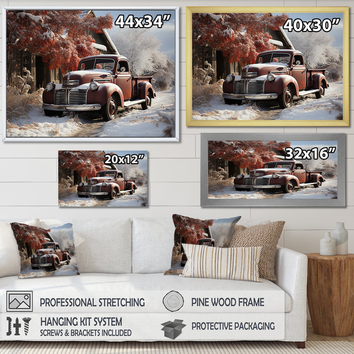 Truck Pickup Charm In Winter - Truck Pickup Canvas Wall Art