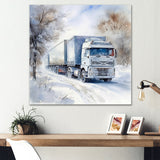 Truck Trailer Charm In Winter - Truck Trailer Canvas Wall Art