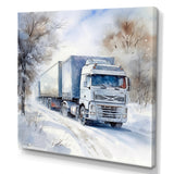 Truck Trailer Charm In Winter - Truck Trailer Canvas Wall Art