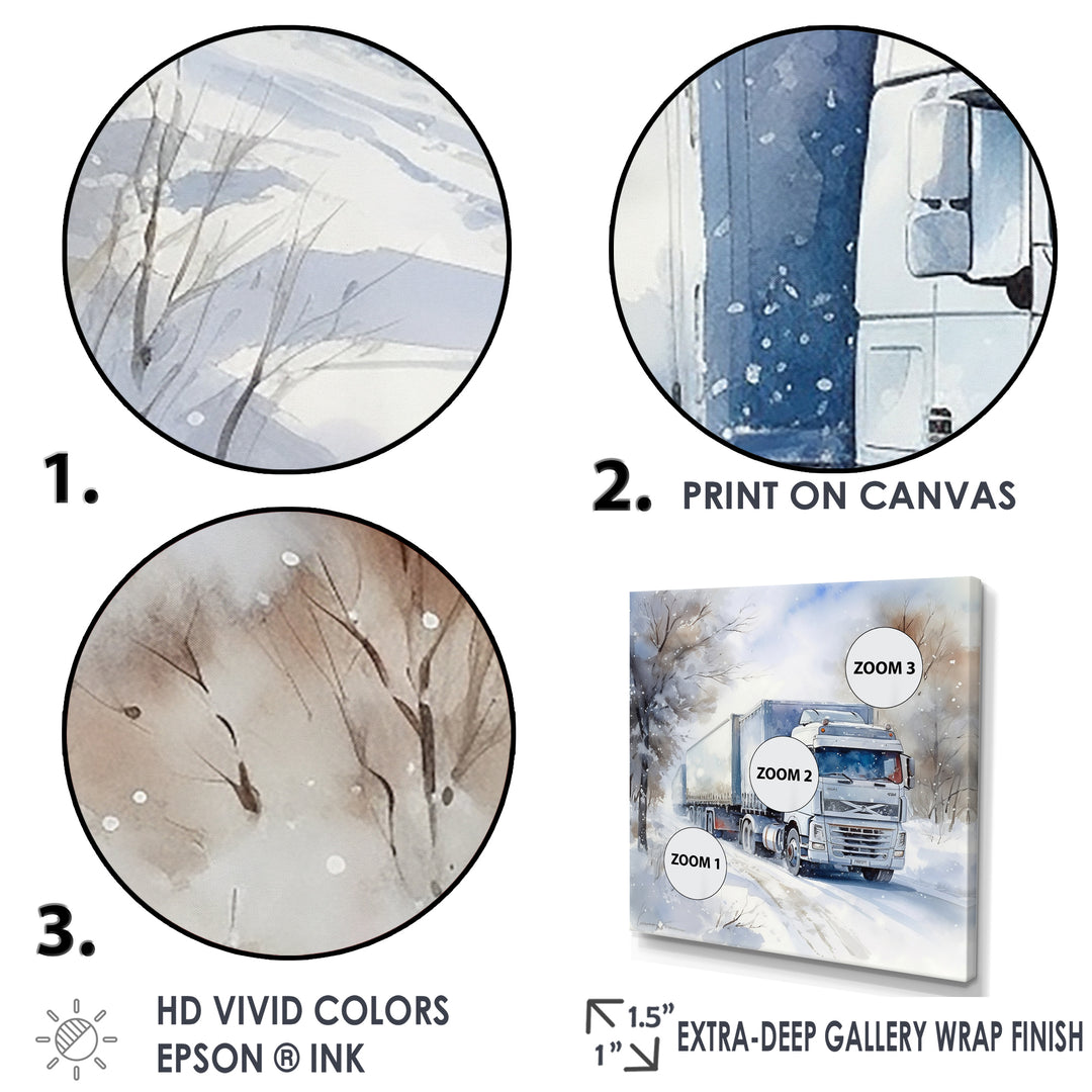 Truck Trailer Charm In Winter - Truck Trailer Canvas Wall Art
