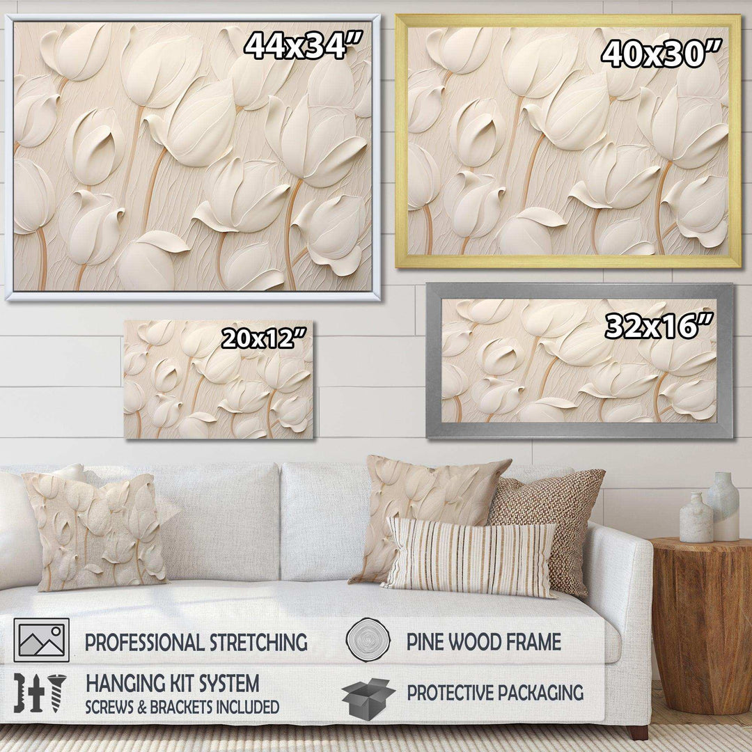 Minimalism White Tulips Symphony - Floral Canvas Wall Art