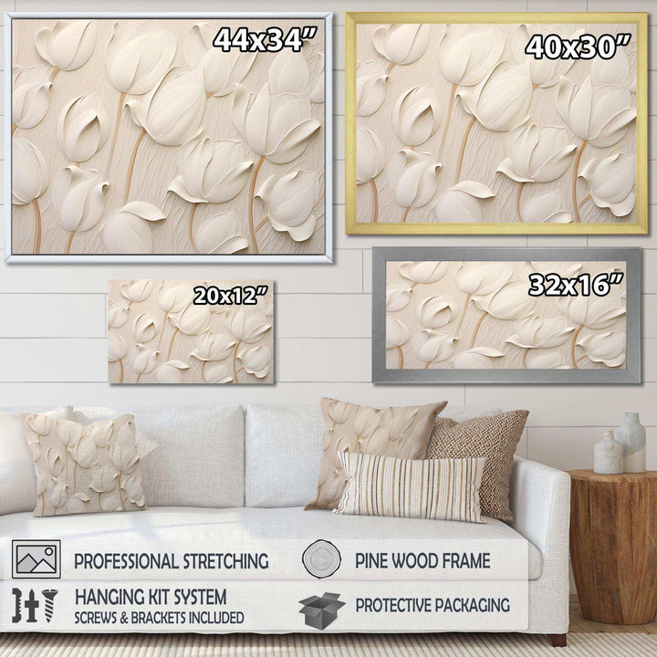 Minimalism White Tulips Symphony - Floral Canvas Wall Art