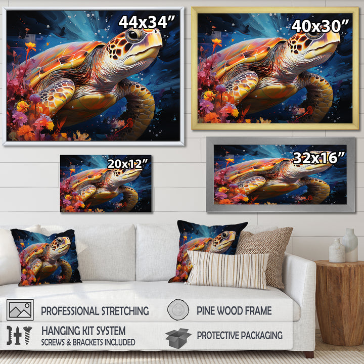 Serene Turtle Underwaters - Blue Turtle Wall Art