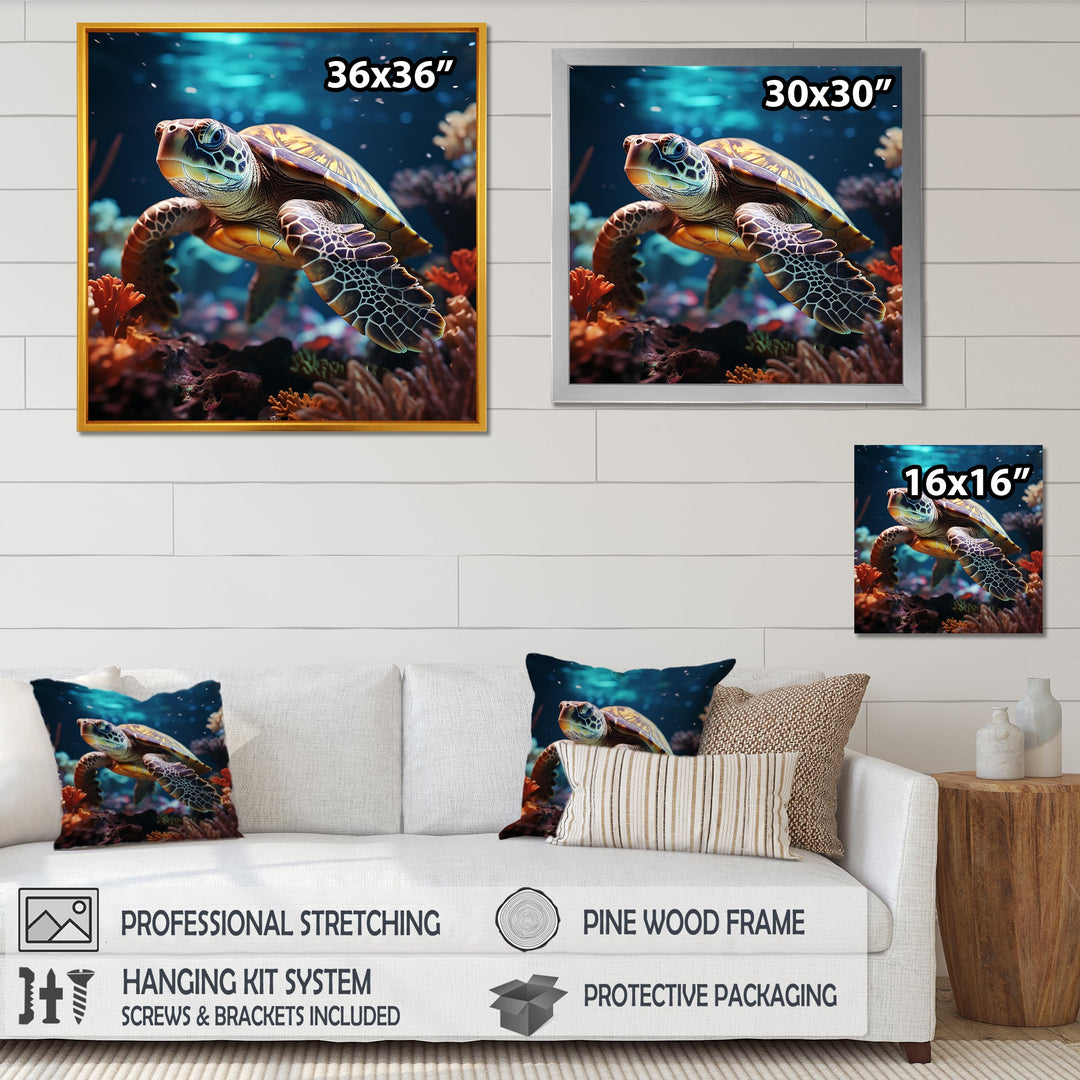 Tranquility Of A Turtle In A Dream - Turtle Framed Canvas Art