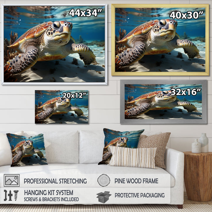 Minimalist Lagoon Turtle - Turtle Wall Art Prints