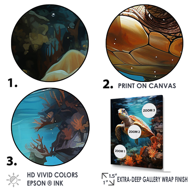 Surreal Underwater Turtle Odyssey - Gray Turtle Wall Art