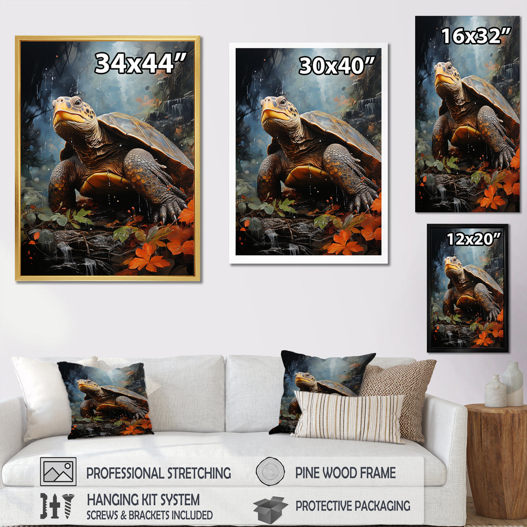 Surrealism Turtle In The Jungle - Turtle Framed Canvas Art