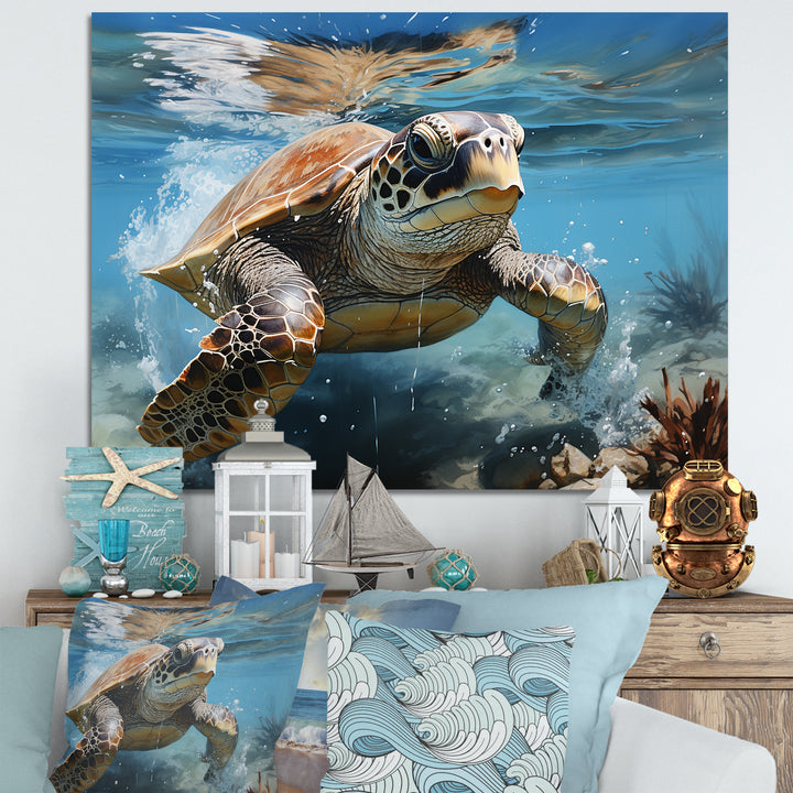 Watercolor Coast - Turtle Canvas Wall Art