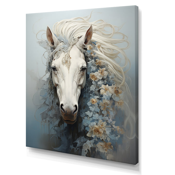 Minimalism Flower Hair Horse - Beige Horse Wall Art