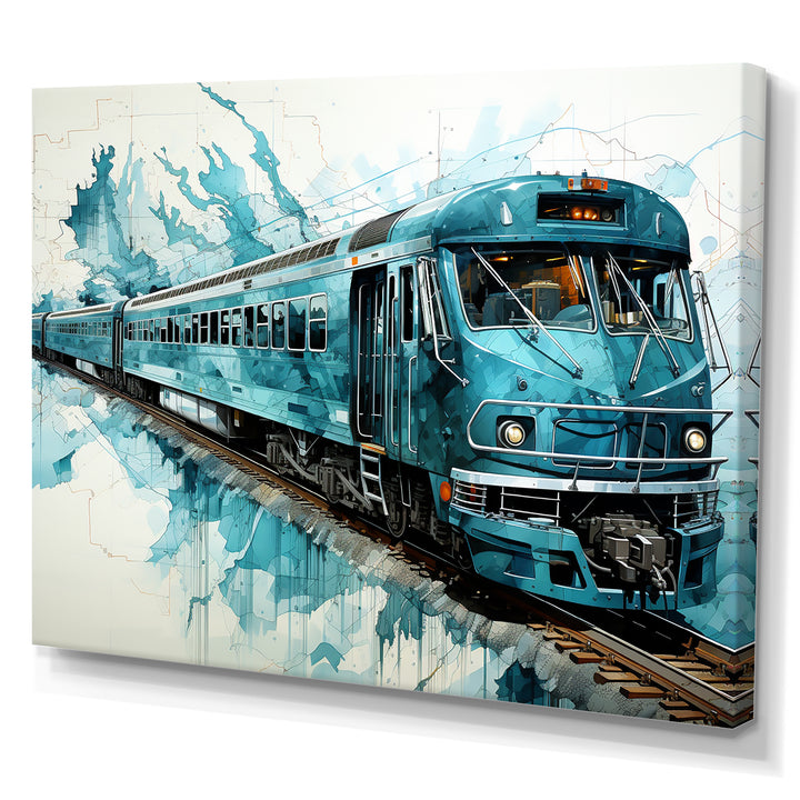 Blue and white Train Railway - Train Canvas Wall Art