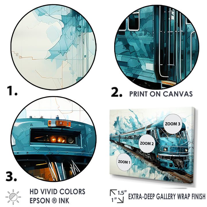 Blue and white Train Railway - Train Canvas Wall Art