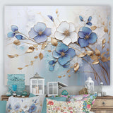 Blue And Gold Exquisit Violets - Floral Canvas Wall Art