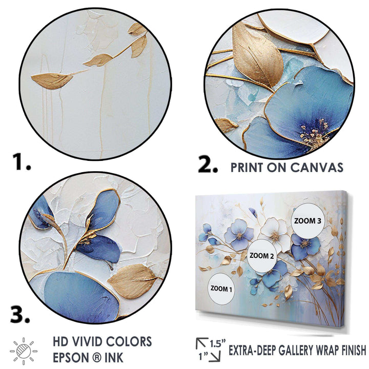 Blue And Gold Exquisit Violets - Floral Canvas Wall Art