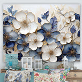 Blue And Gold Minimalism Violets - Floral Canvas Wall Art