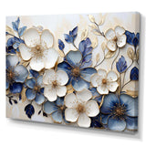 Blue And Gold Minimalism Violets - Floral Canvas Wall Art