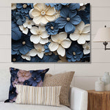 Blue And White Adorned Violets - Floral Canvas Wall Art