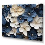 Blue And White Adorned Violets - Floral Canvas Wall Art