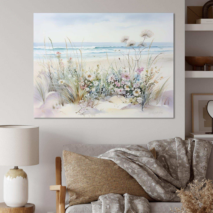 Wildflowers on the beach - Floral Canvas Wall Art