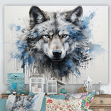 minimalism blue and grey Wolf Expression - Wolf Framed Canvas Art