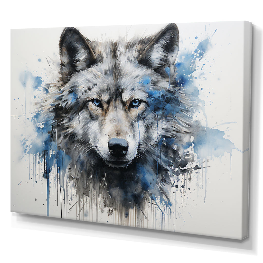 minimalism blue and grey Wolf Expression - Wolf Framed Canvas Art