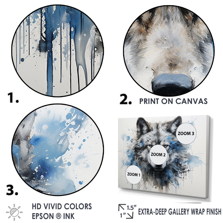 minimalism blue and grey Wolf Expression - Wolf Framed Canvas Art