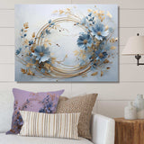 blue and gold Wreath flower - Floral Canvas Wall Art