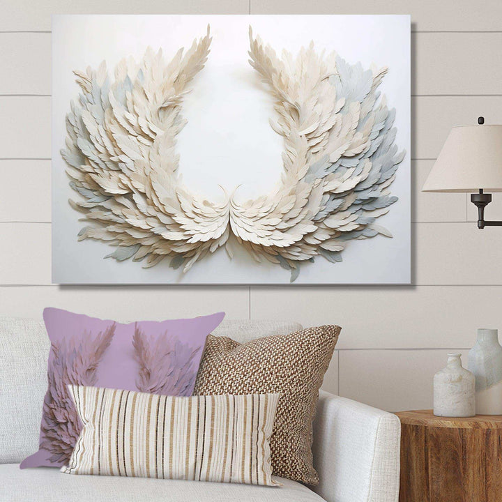 black and white feather Wreath - Floral Canvas Wall Art