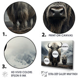 Monochrome Yaks Grazing Scene - Yaks Canvas Wall Art