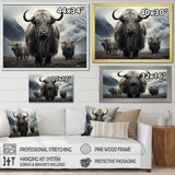 Monochrome Yaks Grazing Scene - Yaks Canvas Wall Art